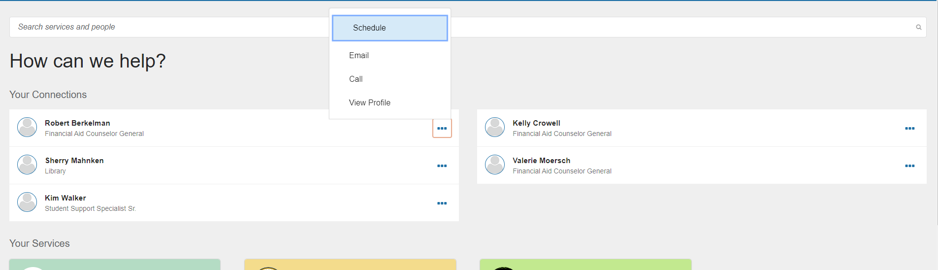 Screen Shot of scheduling an appointment from My Success Network.